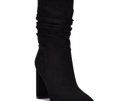 NINE WEST Womens Black Padded Denner Pointy Toe Block Heel Dress Slouch Boot M Online Hot Sale