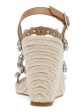 STEVE MADDEN Womens Beige Gem Accent Strappy Upright Square Toe Wedge Buckle Espadrille Shoes M on Sale