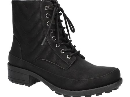 EASY STREET Womens Black Lace Up Lug Sole Quilted Elsie Round Toe Wedge Zip-Up Combat Boots M Discount