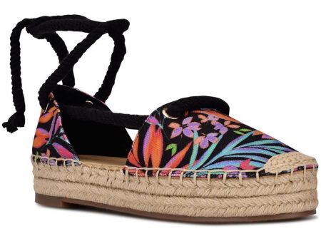 NINE WEST Womens Black Floral Ankle Strap Cushioned Meaks Round Toe Platform Lace-Up Espadrille Shoes M Online now