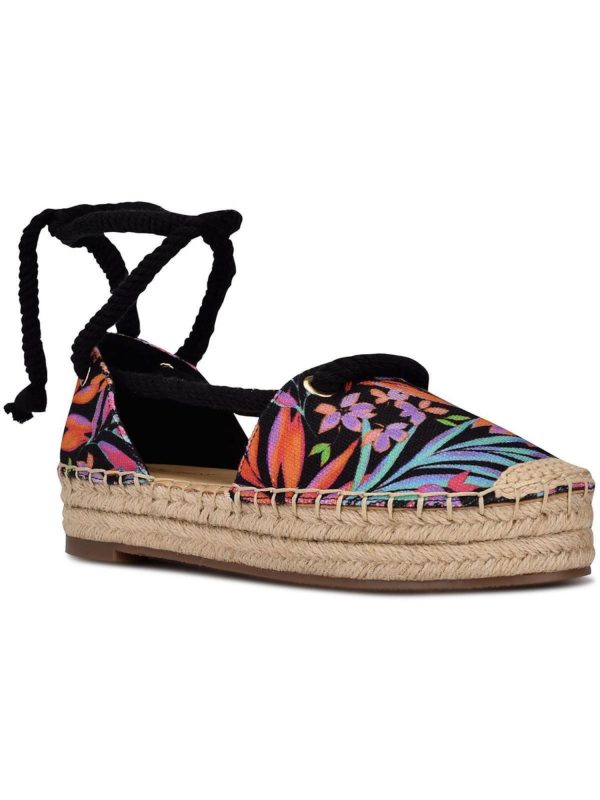 NINE WEST Womens Black Floral Ankle Strap Cushioned Meaks Round Toe Platform Lace-Up Espadrille Shoes M Online now