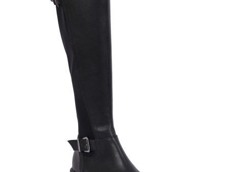 REACTION KENNETH COLE Womens Black Buckle Accent Stretch Salt Round Toe Block Heel Zip-Up Riding Boot M Supply