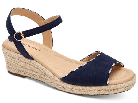 CHARTER CLUB Womens Navy 1 2  Platform Ankle Strap Strappy Luchia Round Toe Wedge Buckle Espadrille Shoes M Sale