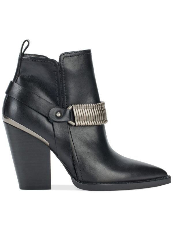 DKNY Womens Black Hardware Strap Detail Pull Tab Padded Tizz Pointed Toe Block Heel Zip-Up Dress Booties M Online