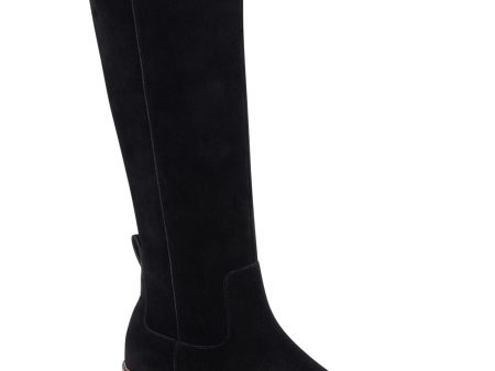 AQUA COLLEGE Womens Black Waterproof Slip Resistant Dash Round Toe Block Heel Zip-Up Suede Riding Boot M For Cheap