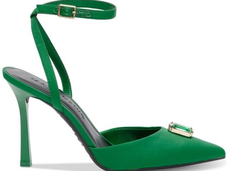 INC Womens Green Ankle Strap Gem Accent Victoria Pointed Toe Stiletto Buckle Slingback M Sale