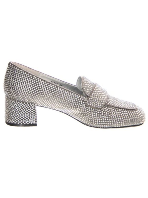 JEFFEREY CAMPBELL Womens Gray Rhinestone Padded Ritzy Square Toe Block Heel Slip On Heeled Loafers Online