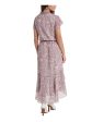 1. STATE Womens Pink Ruffled Smocked Tiered Sheer Lined Animal Print Flutter Sleeve Split Maxi Party Hi-Lo Dress Online Sale