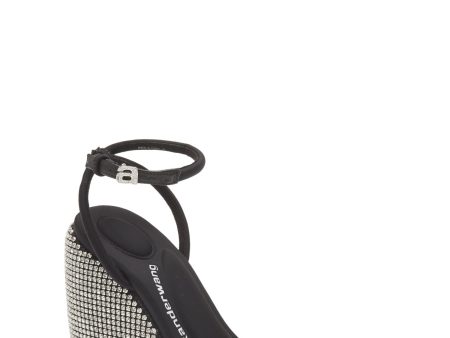 ALEXANDER WANG Womens Black Rhinestone Wedge Padded Dahlia Open Toe Wedge Buckle Dress Heeled Supply