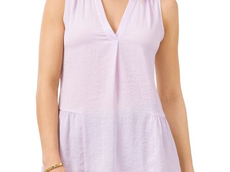 VINCE CAMUTO Womens Purple Ruffled Pleated Tank Sleeveless V Neck Peplum Top Hot on Sale