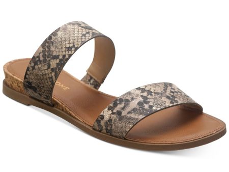 SUN STONE Womens Beige Animal Print Snake Stretch Strap Cushioned Slip Resistant Easten Round Toe Wedge Slip On Slide Sandals Shoes M Online Hot Sale