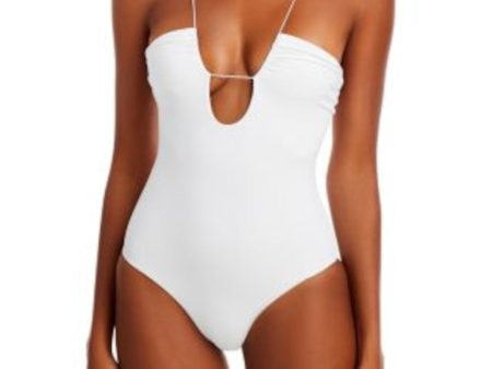 JADE SWIM Women s White String Strap No Padding Plunging Neck Micro Naomi One Piece Swimsuit Online