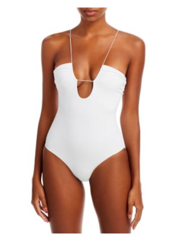 JADE SWIM Women s White String Strap No Padding Plunging Neck Micro Naomi One Piece Swimsuit Online