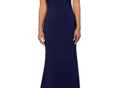 AQUA FORMAL Womens Navy Zippered Lined Bow Accent Sleeveless Asymmetrical Neckline Full-Length Formal Mermaid Dress Discount