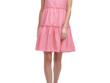 VINCE CAMUTO Womens Pink Sleeveless Mock Neck Above The Knee Cocktail Ruffled Dress For Sale