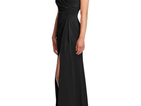 AFTER SIX Womens Black Pleated Zippered Slitted Lined Short Sleeve Off Shoulder Full-Length Formal Gown Dress Discount