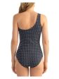 SHOSHANNA Women s Blue Patterned O-Ring Attached Shelf Bra Metallic One Shoulder One Piece Swimsuit Sale