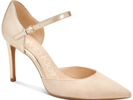 CALVIN KLEIN Womens Beige Gel Pod Insert Cushioned Ankle Strap Roya Pointed Toe Stiletto Buckle Leather Pumps Shoes M Supply