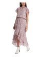 1. STATE Womens Pink Ruffled Smocked Tiered Sheer Lined Animal Print Flutter Sleeve Split Maxi Party Hi-Lo Dress Online Sale