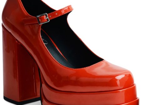 WILD PAIR Womens Red 1-1 2  Platform Adjustable Octavia Square Toe Block Heel Buckle Dress Pumps Shoes M Cheap