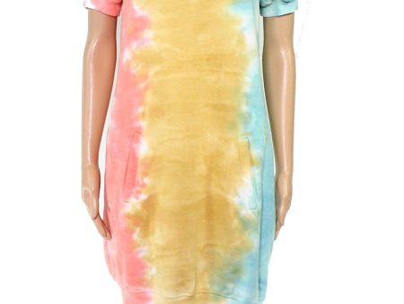 ULTRA FLIRT Womens Gold Jersey Ribbed Pocketed Tie Dye Pouf Sleeve Crew Neck Mini Sweatshirt Dress Online