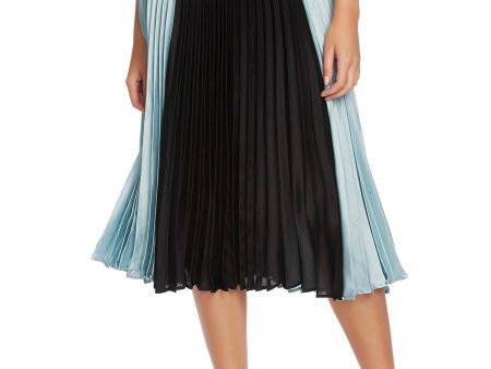 1. STATE Womens Black Zippered Lined Satin Color Block Midi Accordion Pleat Skirt Online now