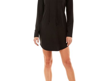 ALMOST FAMOUS Womens Black Stretch Cut Out Drawstring Hood Long Sleeve Crew Neck Above The Knee Fit + Flare Dress For Discount