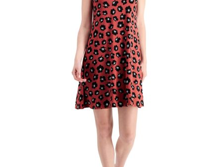 ANNE KLEIN Womens Red Stretch Printed Sleeveless Jewel Neck Above The Knee Fit + Flare Dress Online Sale