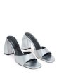 BY FAR Womens Silver Padded Metallic Michele Square Toe Sculpted Heel Slip On Leather Heeled Mules Shoes Fashion