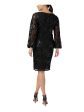 ADRIANNA PAPELL Womens Black Sequined Slitted Zippered Lined Long Sleeve V Neck Knee Length Evening Sheath Dress Online Sale