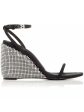 ALEXANDER WANG Womens Black Rhinestone Wedge Padded Dahlia Open Toe Wedge Buckle Dress Heeled Supply