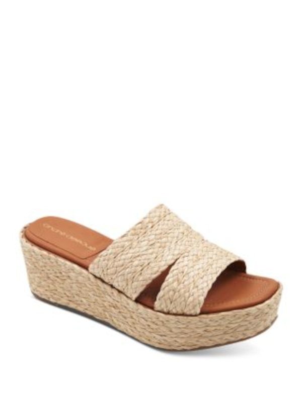 ANDRE ASSOUS Womens Beige Raffia 1-1 2  Platform Braided Padded Selena Square Toe Wedge Slip On Espadrille Shoes Supply