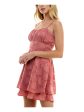 SPEECHLESS Womens Pink Lined Band Waist Smock Back Tiered Hem Spaghetti Strap Scoop Neck Short Party Fit + Flare Dress Fashion