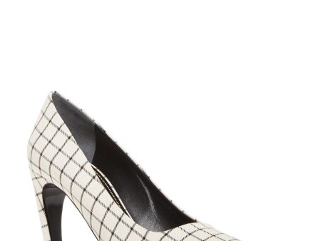 PROENZA SCHOULER Womens White Windowpane Curved Heel Padded Pointed Toe Slip On Dress Pumps Shoes on Sale