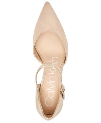 CALVIN KLEIN Womens Beige Gel Pod Insert Cushioned Ankle Strap Roya Pointed Toe Stiletto Buckle Leather Pumps Shoes M Supply