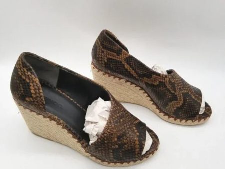 VINCE. Womens Coffee Brown Snake Print 3 4  Braided Jute Platform Padded Sonora Round Toe Wedge Slip On Leather Dress Espadrille Shoes M Cheap