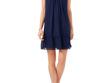 1. STATE Womens Navy Ruffled Lined Spaghetti Strap V Neck Above The Knee Cocktail Shift Dress For Cheap