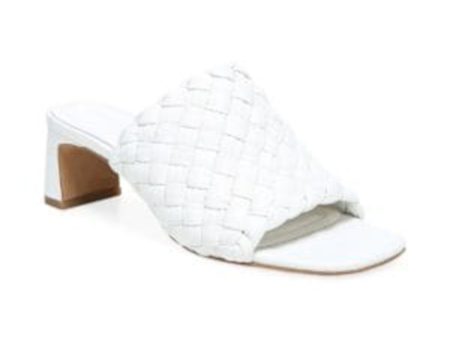 VINCE. Womens White Padded Woven Penley Square Toe Block Heel Slip On Leather Dress Heeled Mules Shoes M Online Hot Sale