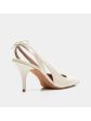 TABITHA SIMMONS Womens Bone Beige Slingback Bow Accent Erika Pointed Toe Stiletto Slip On Leather Dress Pumps Shoes Sale