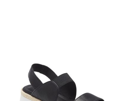 EILEEN FISHER Womens Black 1  Platform Jute Strappy Cushioned Stretch Dash Round Toe Wedge Slip On Leather Slingback Sandal M Sale