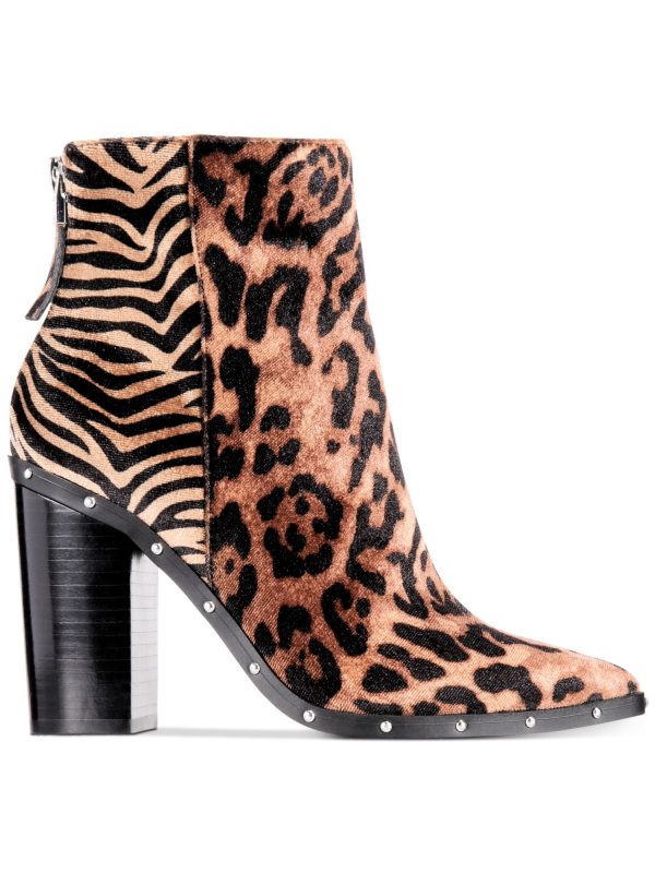 ALDO Womens Brown Animal Print Tiger Leopard Multi-Media Cushioned Studded Ibalenna Pointed Toe Block Heel Zip-Up Dress Booties B Online