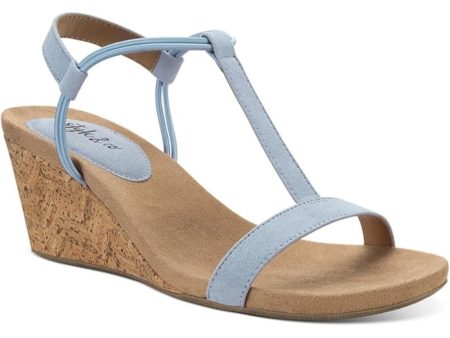 STYLE & COMPANY Womens Light Blue T-Strap Ankle Strap Padded Mulan Round Toe Wedge Slip On Slingback Sandal M Hot on Sale