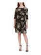 SIGNATURE BY ROBBIE BEE Womens Black 3 4 Sleeve Round Neck Above The Knee Cocktail Sheath Dress Fashion