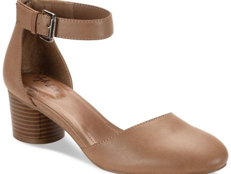 STYLE & COMPANY Womens Brown Padded Buckle Accent Ankle Strap Alinaa Almond Toe Stacked Heel Zip-Up Dress Pumps Shoes M Sale