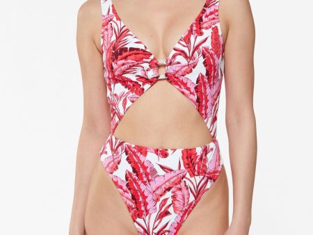 JESSICA SIMPSON Women s Pink Printed Stretch Push-Up Front And Back Front O-Ring Deep V Neck Cutout One Piece Swimsuit Online Sale