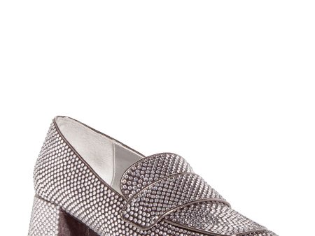 JEFFEREY CAMPBELL Womens Gray Rhinestone Padded Ritzy Square Toe Block Heel Slip On Heeled Loafers Online