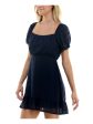 SPEECHLESS Womens Navy Lined Tie Back Flounce Hem Pouf Sleeve Square Neck Short Fit + Flare Dress Sale