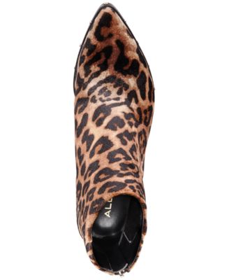 ALDO Womens Brown Animal Print Tiger Leopard Multi-Media Cushioned Studded Ibalenna Pointed Toe Block Heel Zip-Up Dress Booties B Online