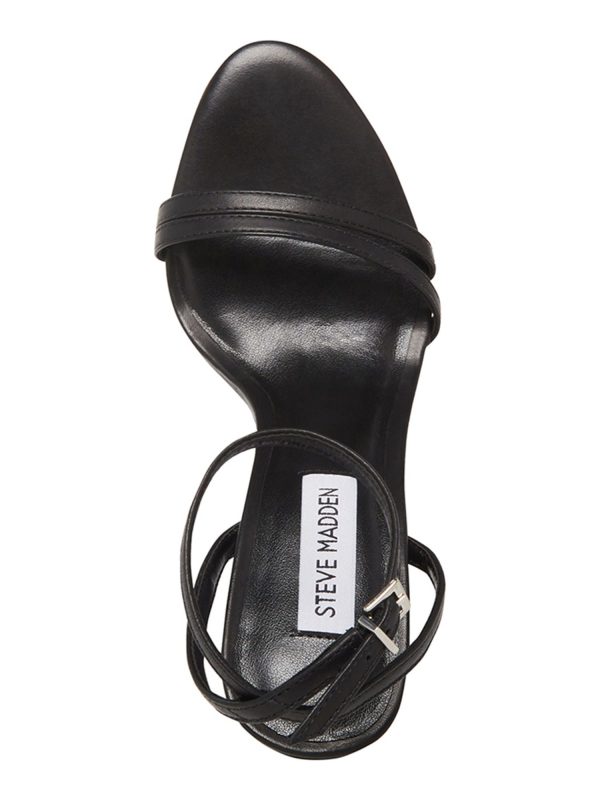 STEVE MADDEN Womens Black Ankle Strap Padded Candid Open Toe Block Heel Buckle Leather Dress Heeled M on Sale