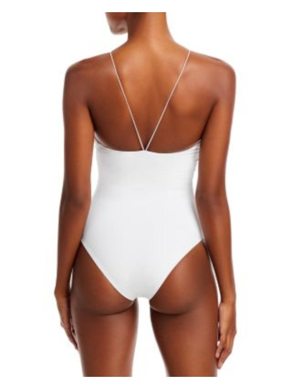 JADE SWIM Women s White String Strap No Padding Plunging Neck Micro Naomi One Piece Swimsuit Online